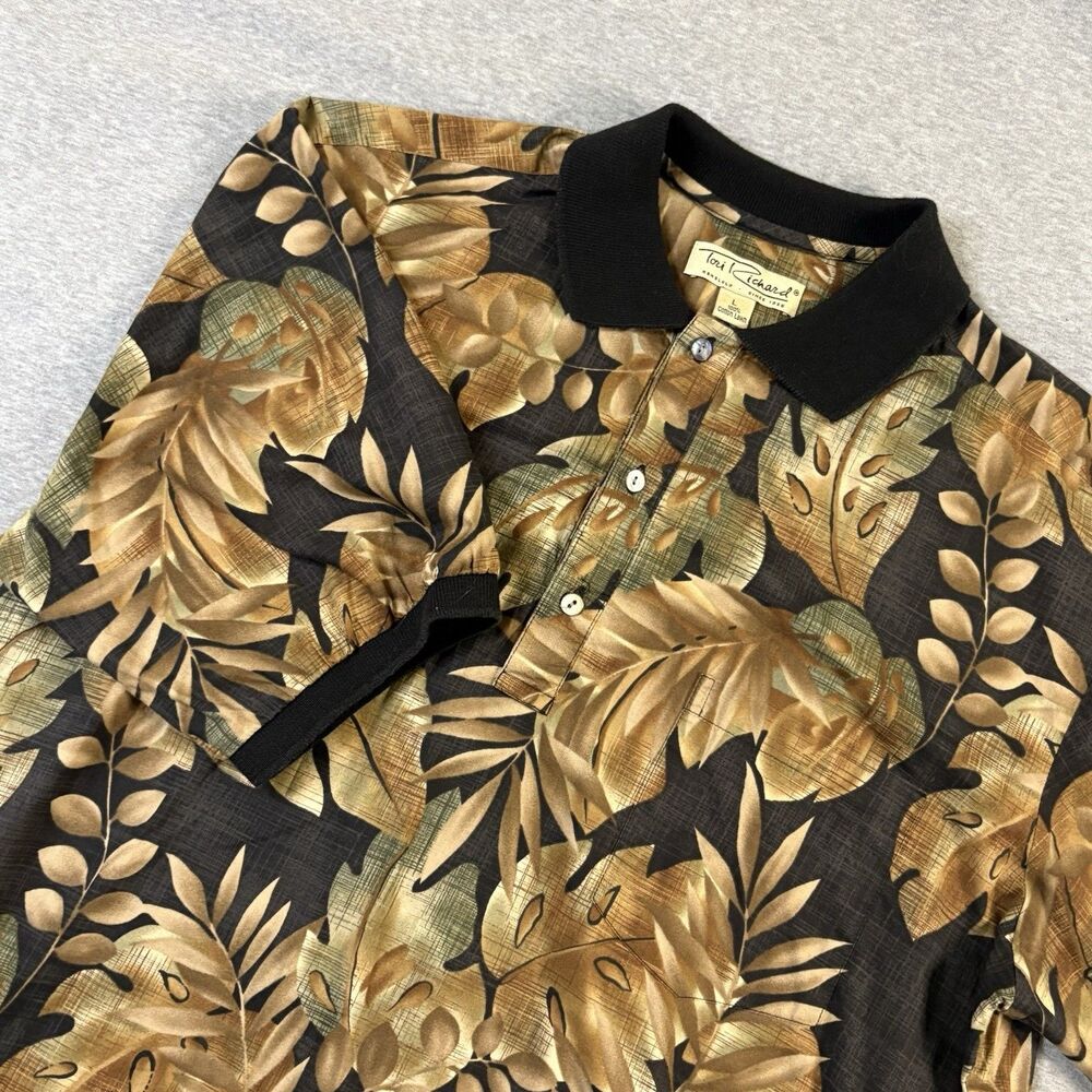 Vintage Tori Richard Mens L Cotton Lawn Hawaiian Polo Shirt Tropical Leaf Aloha
